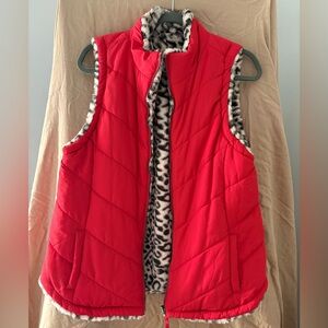 Maurices Red Quilted Reversible Cheetah Vest